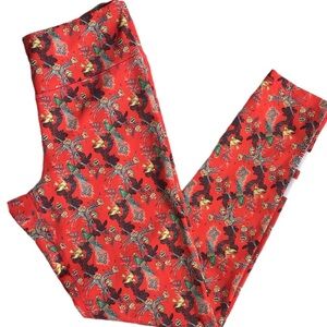 Anthropologie x Pop Poprageous Sz Medium Aurora Floral Activewear Leggings - Red